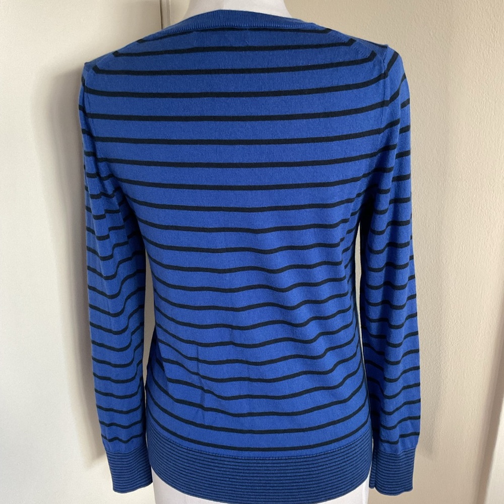 Banana Republic Black Label Silk Cashmere Striped Sweater Blue Black Medium - Picture 6 of 7